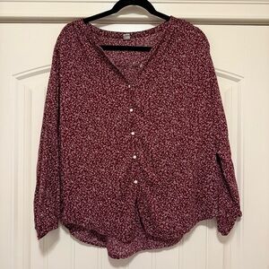 Old Navy cotton-rayon Floral Peasant Top, maroon and white